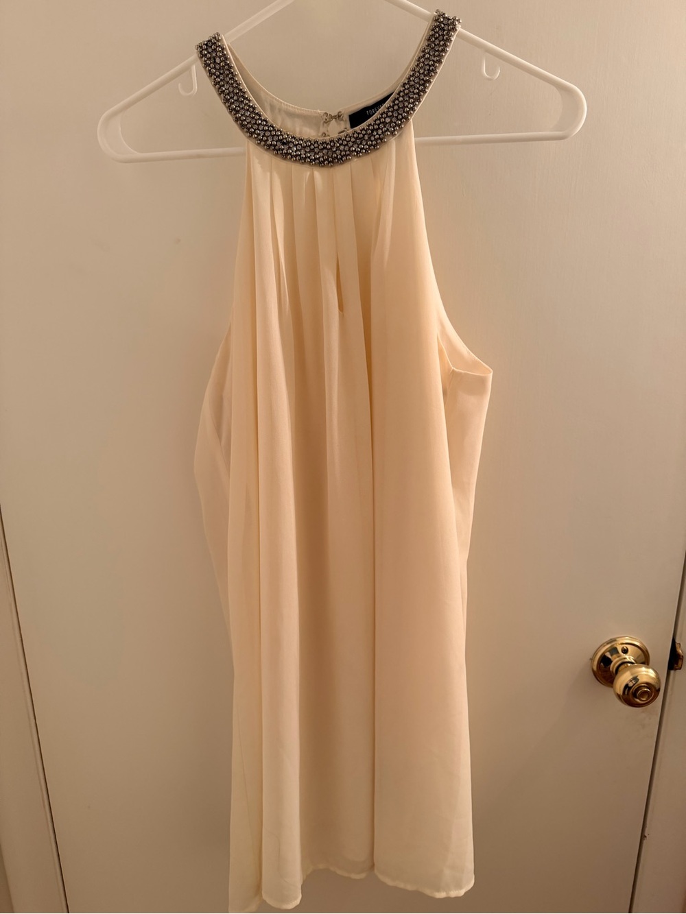 Beaded Halter Neck Cream Dress